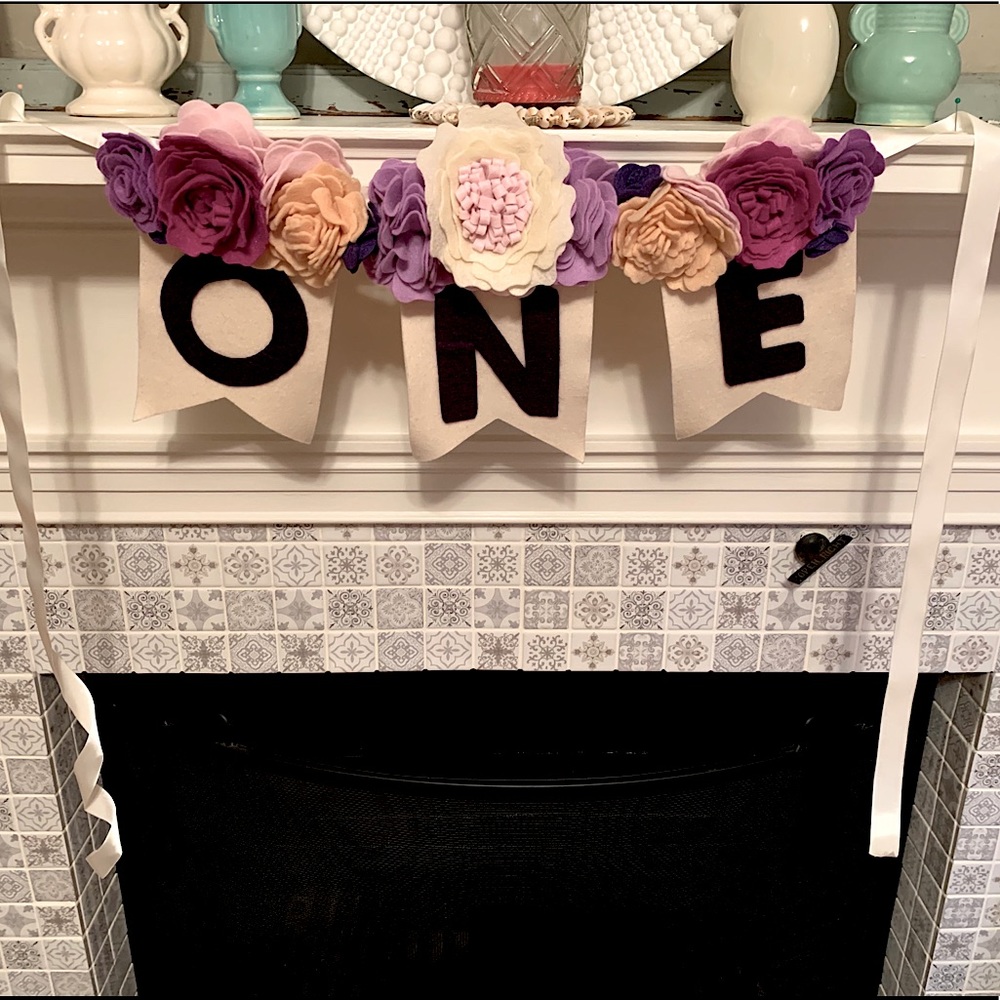 First Birthday Handmade Floral Felt Banner